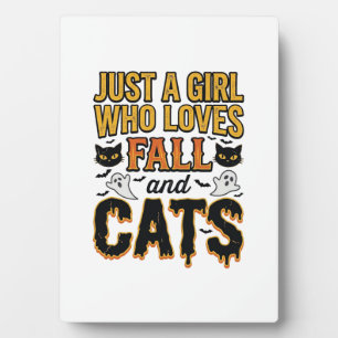Fall Cats Halloween Girl Vintage Graphic Design_1 Plaque