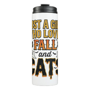 Fall Cats Halloween Girl Vintage Graphic Design_1 Thermal Tumbler