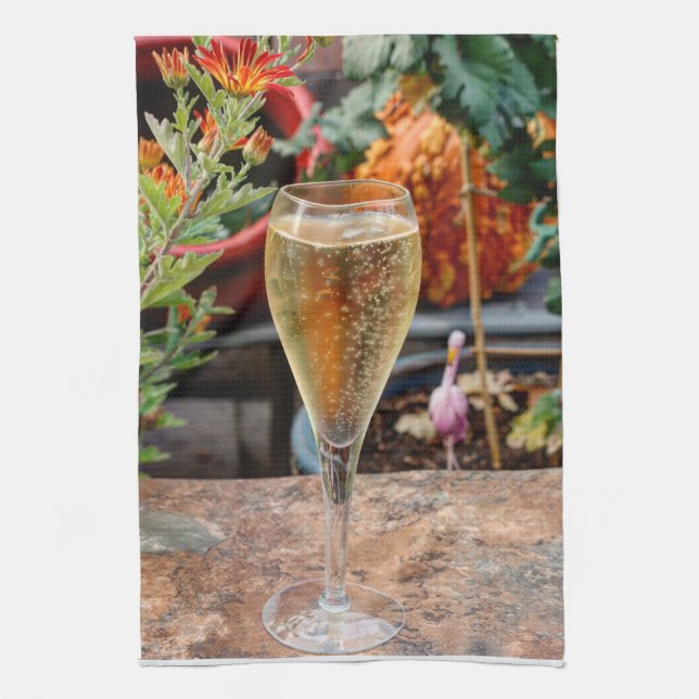 Fall Champagne Celebration Tea Towel (Vertical)