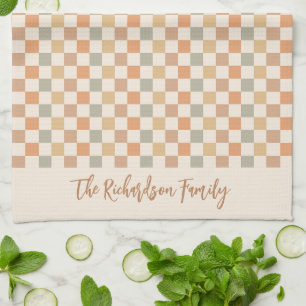 Fall Chequered Pattern Autumn Plaid Custom Name Tea Towel