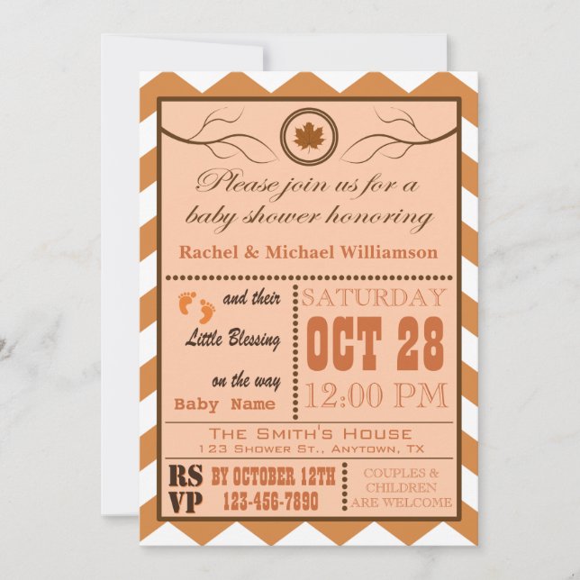 Fall Chevron Pattern Baby Shower Invitation (Front)