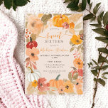 Fall Chic Boho pumpkin floral Sweet 16 birthday Invitation<br><div class="desc">Step into the enchantment of a Sweet 16 celebration with our Warm Boho Pumpkin Fall Sweet 16 Birthday Party Invitation! This Autumn design captures the cosy essence of the season, featuring a beautifully hand-painted floral wreath, rustic pumpkins, and lush foliage in a palette of warm and inviting hues like orange,...</div>