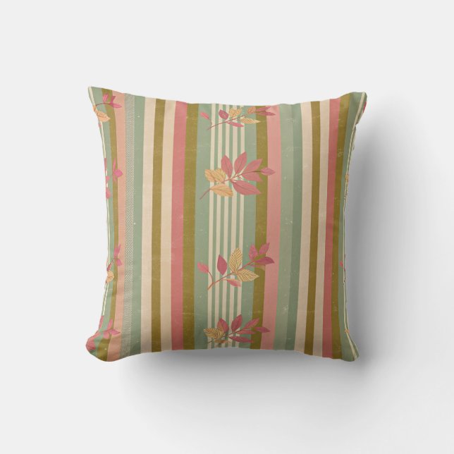 Fall Chic Leaf Stripe Throw Pillow (Front)