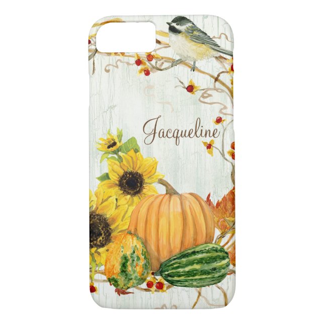 Fall Chickadee Sunflower Pumpkin Bittersweet Leaf Case-Mate iPhone Case (Back)