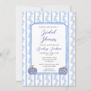 Fall Chinoiserie Blue Pumpkin Bridal Shower  Invitation