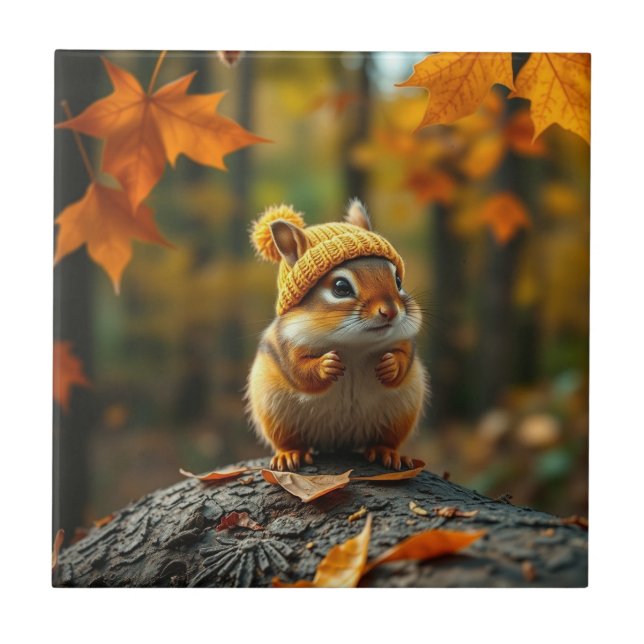 Fall Chipmunk Ceramic Tile (Front)