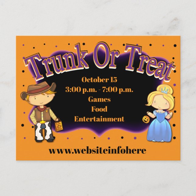 Fall Church School Trunk or Treat Invite Postcard (Front)