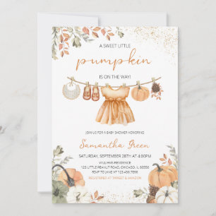 Fall Clothes Little Pumpkin Baby Shower Invitation