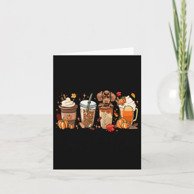 Fall Coffee Dachshund Cat Halloween Outfit For Fal Card (Front)