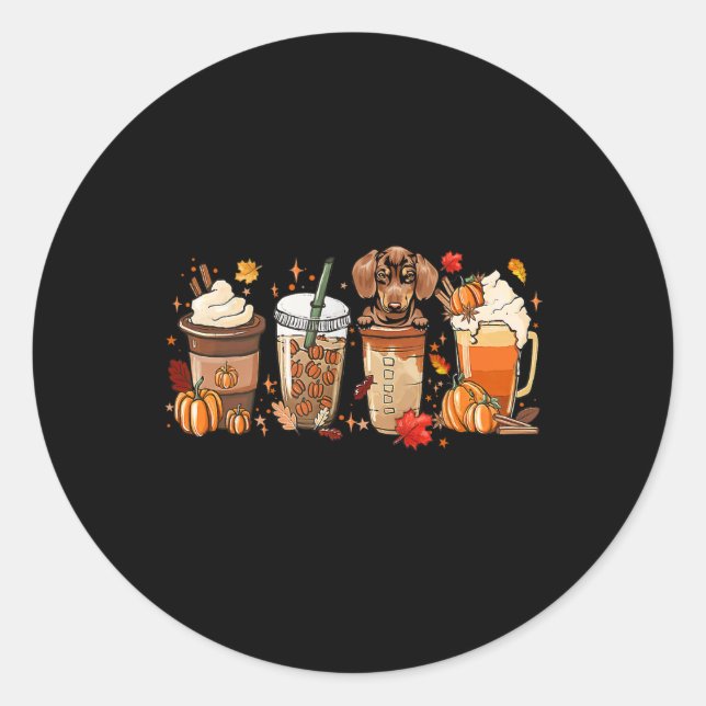Fall Coffee Dachshund Cat Halloween Outfit For Fal Classic Round Sticker (Front)
