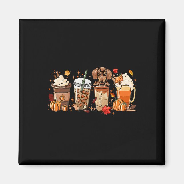 Fall Coffee Dachshund Cat Halloween Outfit For Fal Magnet (Front)