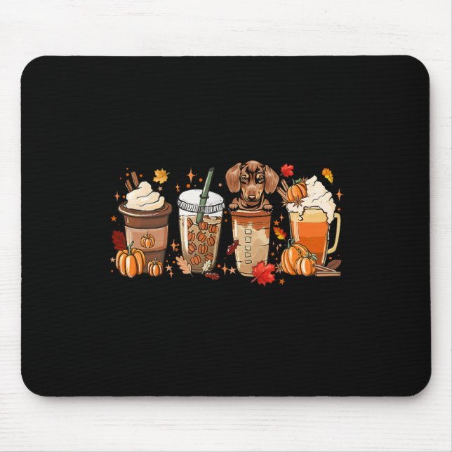 Fall Coffee Dachshund Cat Halloween Outfit For Fal Mouse Mat (Front)