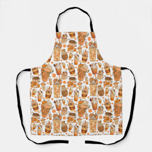 Fall Coffee Latte Pumpkin Pattern Apron