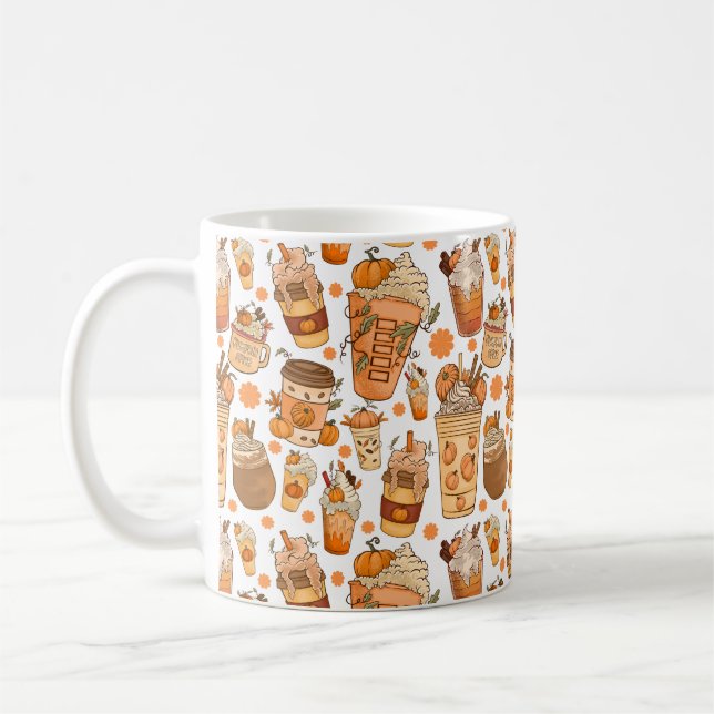Fall Coffee Latte Pumpkin Pattern  Coffee Mug (Left)
