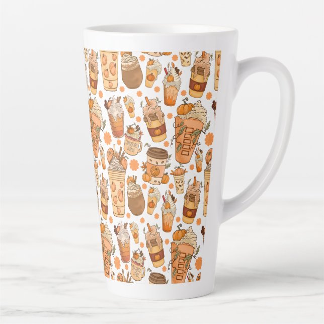Fall Coffee Latte Pumpkin Pattern  Latte Mug (Right)