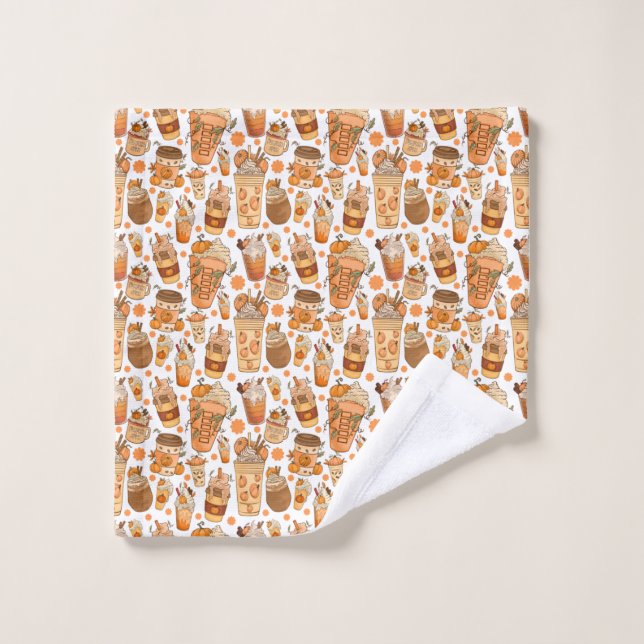 Fall Coffee Latte Pumpkin Pattern Wash Cloth (Wash Cloth)