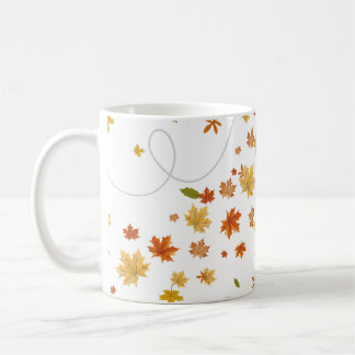 Fall coffee mug with blowing leaves