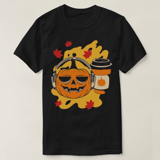 Fall Coffee Music Lover Pumpkin Latte Drink T-Shirt (Design Front)