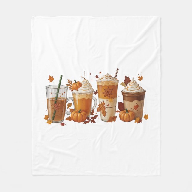 Fall Coffee Pumpkin Fleece Blanket (Front)