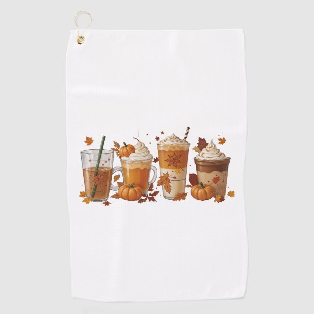 Fall Coffee Pumpkin Golf Towel (Front)