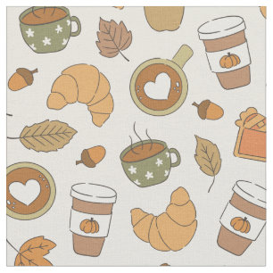 Fall Coffee Pumpkin Spice Autumn Leaves Bakery Fabric