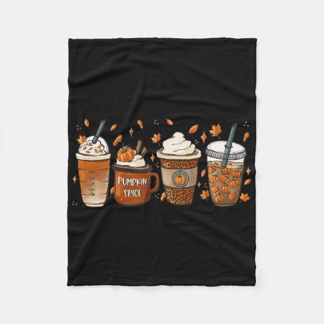 Fall Coffee Pumpkin Spice Junkie Latte Autumn Coff Fleece Blanket (Front)