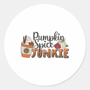 Fall Coffee Pumpkin Spice Junkie Latte Autumn Leop Classic Round Sticker