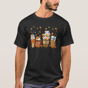 Fall Coffee Pumpkin Spice Latte Iced Autumn Cat T-Shirt