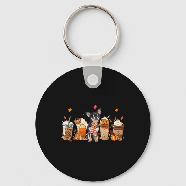 Fall Coffee Pumpkin Spice Latte Iced Autumn Chihua Key Ring (Front)