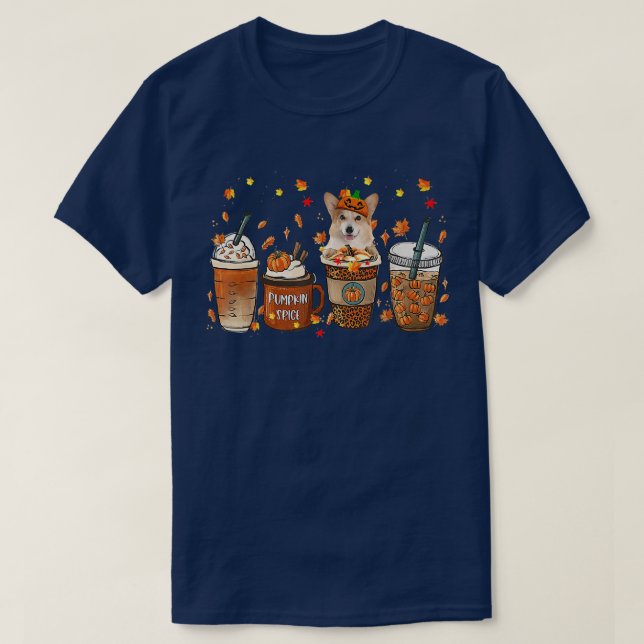 Fall Coffee Pumpkin Spice Latte Iced Autumn Corgi6 T-Shirt (Design Front)