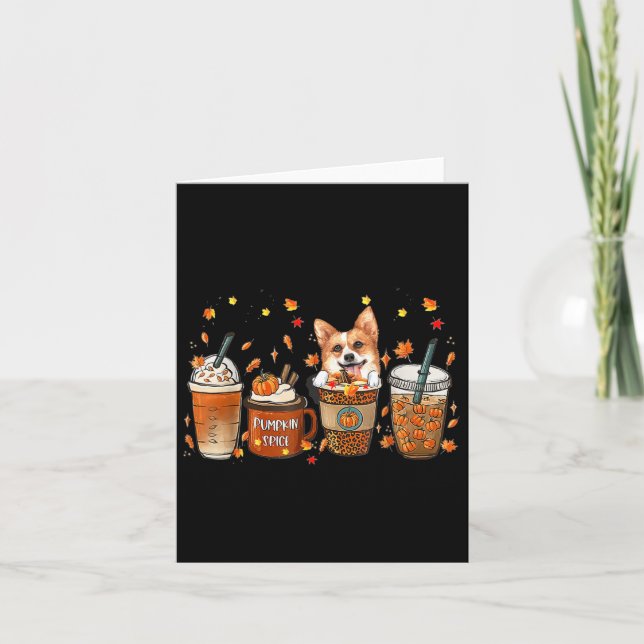 Fall Coffee Pumpkin Spice Latte Iced Autumn Corgi  Card (Front)