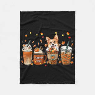 Fall Coffee Pumpkin Spice Latte Iced Autumn Corgi Fleece Blanket