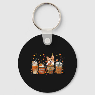 Fall Coffee Pumpkin Spice Latte Iced Autumn Corgi  Key Ring