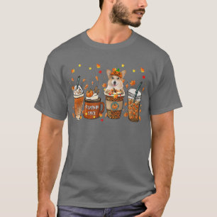 Fall Coffee Pumpkin Spice Latte Iced Autumn Corgi- T-Shirt