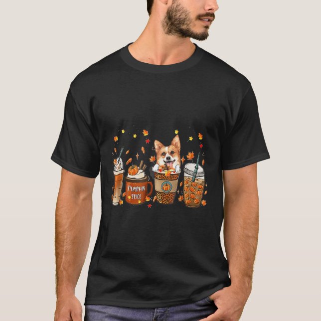 Fall Coffee Pumpkin Spice Latte Iced Autumn Corgi  T-Shirt (Front)