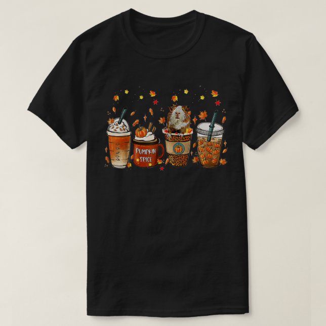 Fall Coffee Pumpkin Spice Latte Iced Autumn Guinea T-Shirt (Design Front)