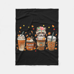 Fall Coffee Pumpkin Spice Latte Iced Autumn Raccoo Fleece Blanket