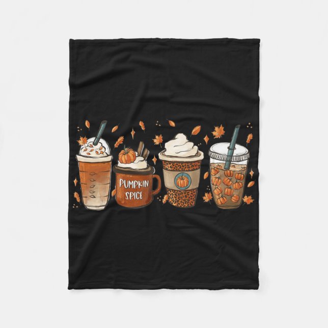 Fall Coffee Pumpkin Spice Latte Iced Warm Cosy Aut Fleece Blanket (Front)