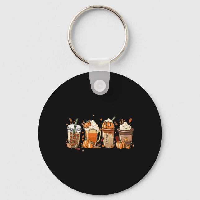 Fall Coffee Pumpkin Spice Latte Iced Warm Cosy Aut Key Ring (Front)