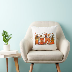 Fall Coffee with Corgi Pumpkin Spice Latte Lovers Cushion