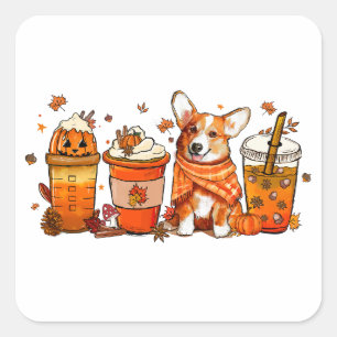 Fall Coffee with Corgi Pumpkin Spice Latte Lovers Square Sticker