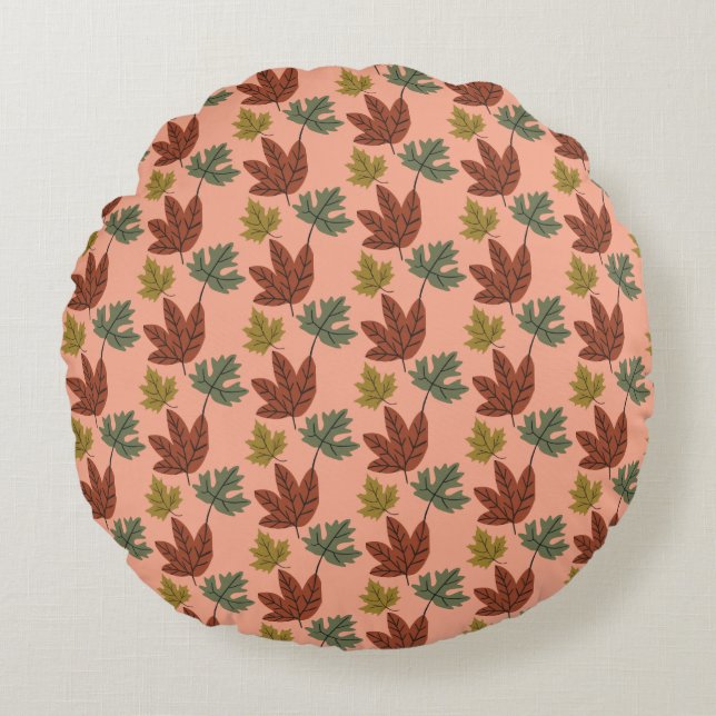 Fall Cold Weather Leaves Pattern Round Cushion (Front)