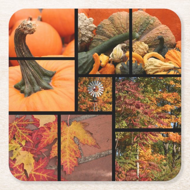 Fall Collage Square Paper Coaster (Front)