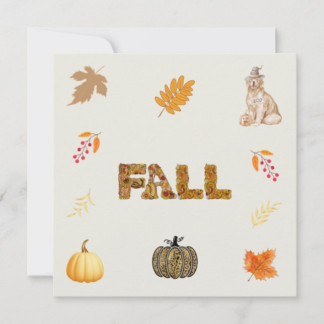 Fall Collage with Pumpkins, Golden Leaves, Puppy  (Front)