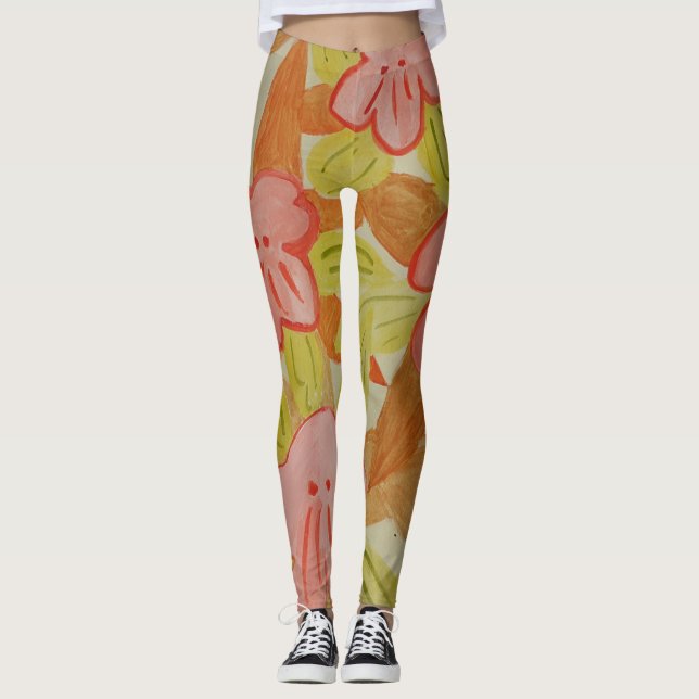 Fall Colored Flowers Leggings (Front)