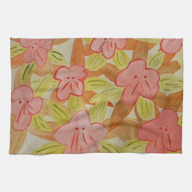 Fall Colored Flowers Tea Towel (Horizontal)