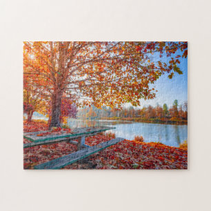Fall Colors on Lake Landscape Jigsaw Puzzle