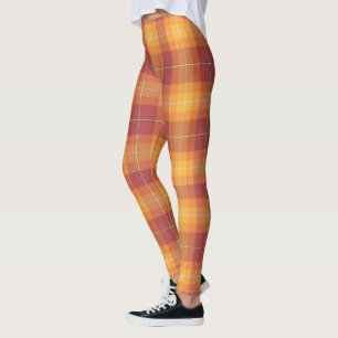 Fall Colors Orange Mix Plaid Design Leggings