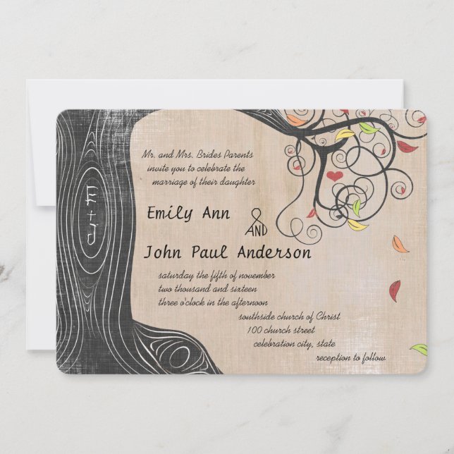 Fall Colors Tree on Brown Paper Wedding Invite (Front)