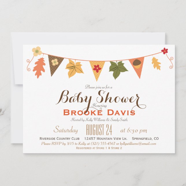 Fall Colour Leaves Bunting Flag Baby Shower Invitation (Front)